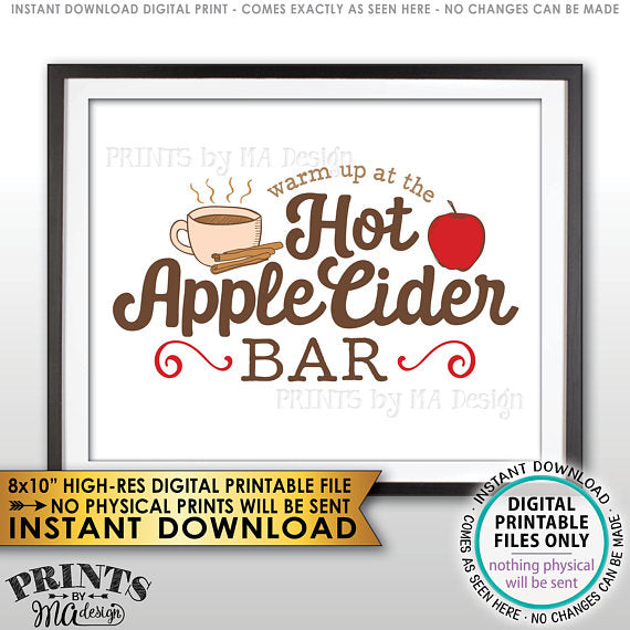 Apple Cider Sign, Warm Up at the Hot Apple Cider Bar, Autumn Decor, PRINTABLE 8x10" <Instant Download> - PRINTSbyMAdesign