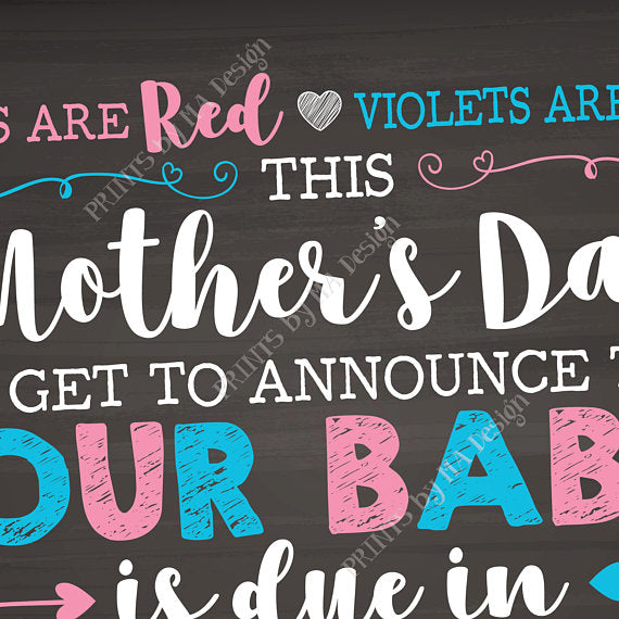 Mother's Day Pregnancy Announcement Roses are Red Violets Blue Our Baby is Due in OCTOBER Dated PRINTABLE Chalkboard Style Reveal Sign <Instant Download> - PRINTSbyMAdesign