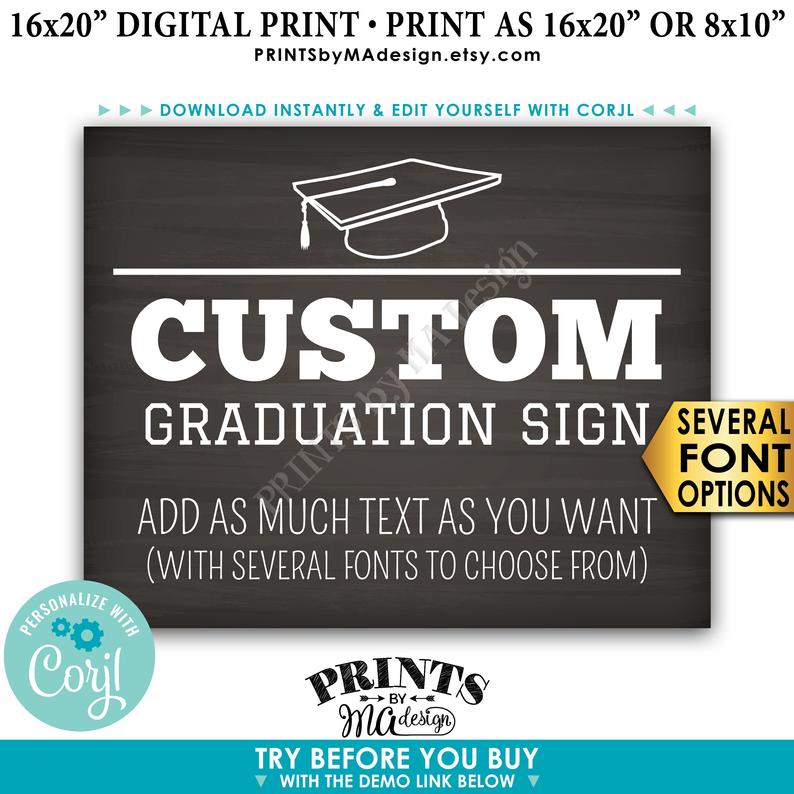 Custom Graduation Party Decoration, Choose Text, Editable PRINTABLE 8x10/16x20” Landscape Chalkboard Style Sign (Edit Yourself with Corjl) - PRINTSbyMAdesign