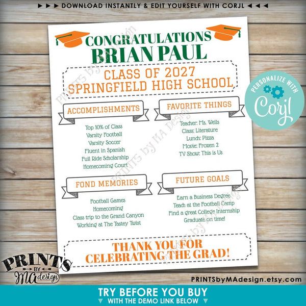 Graduation Party Sign, High School or College Graduation Party Decoration, Milestones, PRINTABLE 16x20” Sign (Edit Yourself with Corjl) - PRINTSbyMAdesign