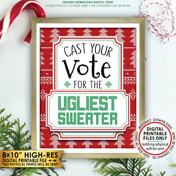 Ugly Christmas Sweater Voting Sign, Vote for the Ugliest Sweater Party Sign, Tacky Sweater Party, Instant Download PRINTABLE 8x10" Voting Sign - PRINTSbyMAdesign