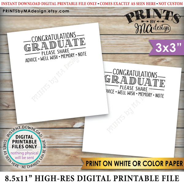 Graduation Advice Cards, Congratulations Graduate, Memory, Advice, Well Wishes, Graduation Party, 3" cards on PRINTABLE 8.5x11" Sheet <Instant Download> - PRINTSbyMAdesign