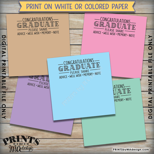 Graduation Advice Cards, Congratulations Graduate, Memory, Advice, Well Wishes, Graduation Party, 3" cards on PRINTABLE 8.5x11" Sheet <Instant Download> - PRINTSbyMAdesign