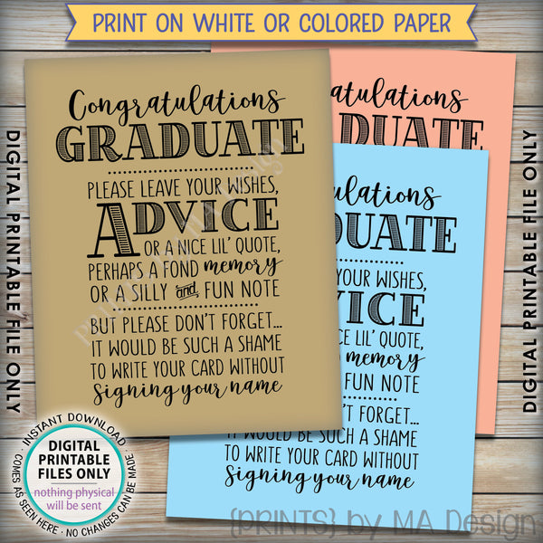 Graduation Advice Sign, Congratulations Graduate Sign, Grad Advice, Memory, Well Wish, Note, Graduation Party, PRINTABLE 8x10” Sign<Instant Download> - PRINTSbyMAdesign