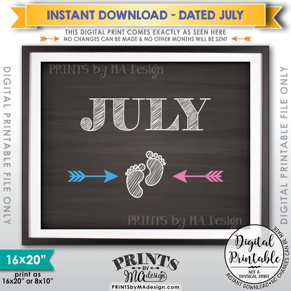 July Pregnancy Announcement Sign due in JULY, Subtle Due Date Month, Expecting Sign, 8x10/16x20” Chalkboard Style Sign <Instant Download Digital Printable File> - PRINTSbyMAdesign