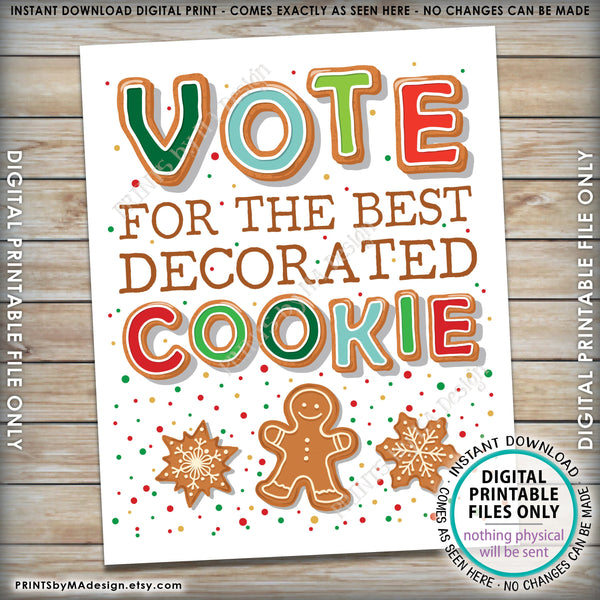 Cookie Voting Sign, Vote for the Best Decorated Cookie, Gingerbread Christmas Cookies, Holiday Cookie Baking Party, PRINTABLE 8x10” Instant Download Printable File - PRINTSbyMAdesign