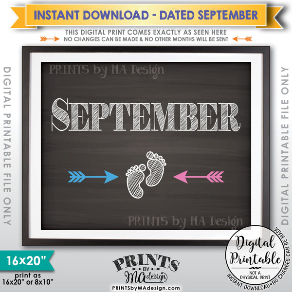 September Pregnancy Announcement Sign due in SEPTEMBER, Subtle Due Date Month, Expecting Sign, 8x10/16x20” Chalkboard Style Sign <Instant Download Digital Printable File> - PRINTSbyMAdesign