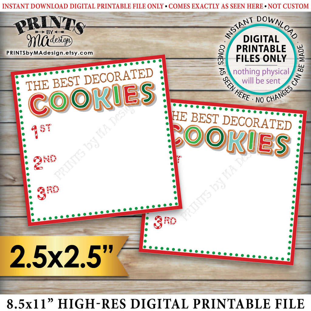Vote for the Best Decorated Cookie, Christmas Cookies Baking Party, Gingerbread Cookies, Holiday Cookie Voting Station, PRINTABLE Cookie Voting 2.5" Ballots Instant Download Printable File - PRINTSbyMAdesign