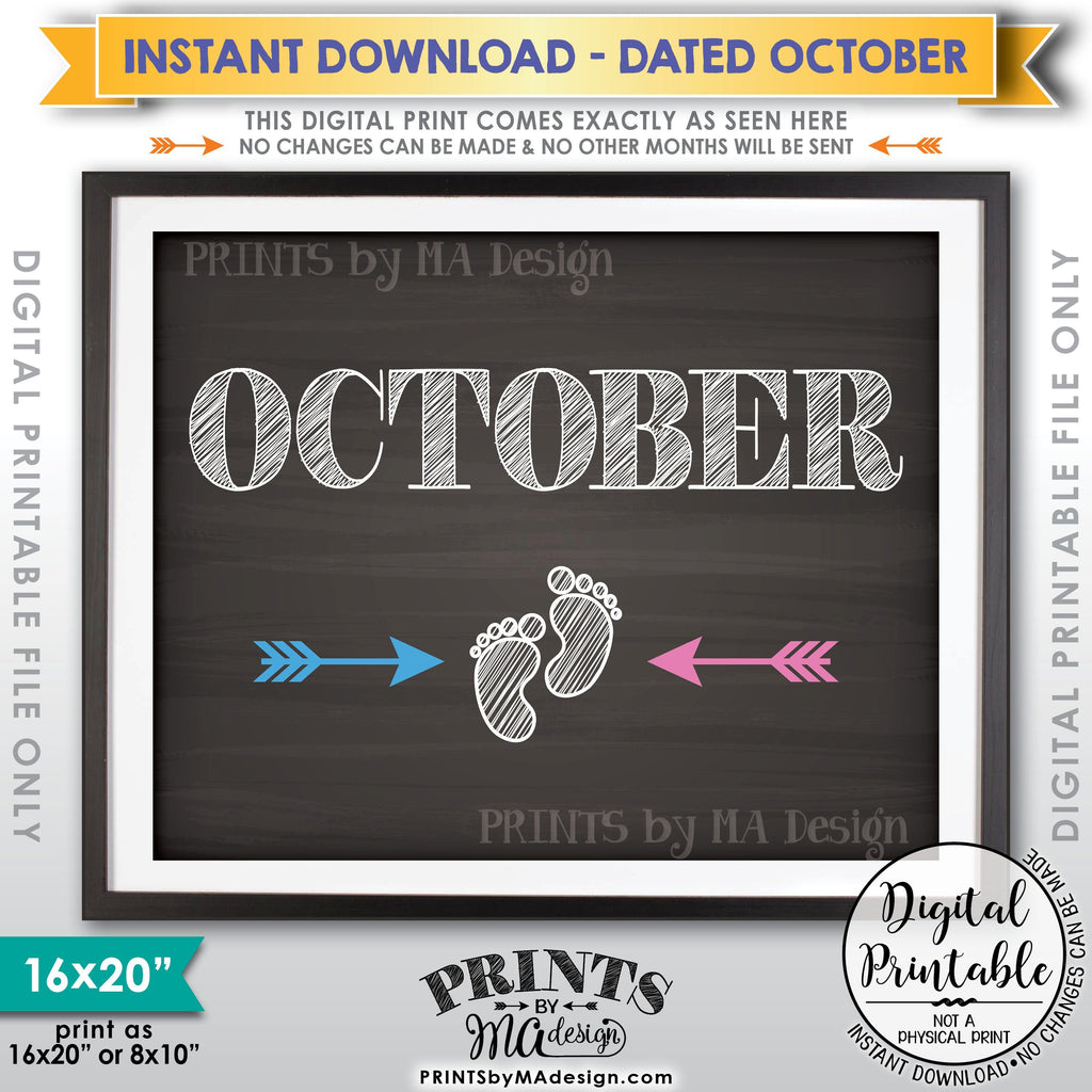 October Pregnancy Announcement Sign due in OCTOBER, Subtle Due Date Month, Expecting Sign, 8x10/16x20” Chalkboard Style Sign <Instant Download Digital Printable File> - PRINTSbyMAdesign